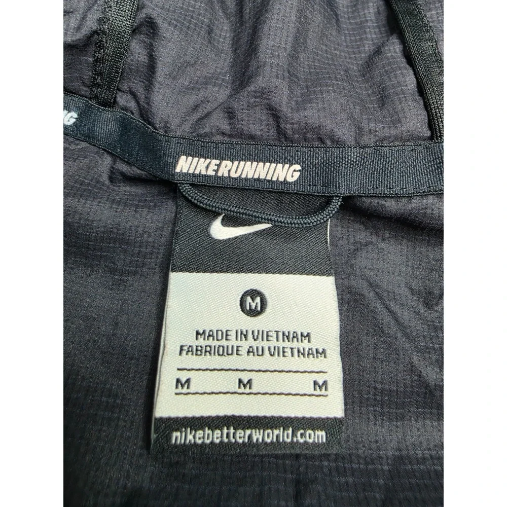 Nike Running Jacket Men's Medium Black Nylon Ripstop Hooded Full Zip Athletic